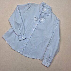 Lady Shapely Women's Long Sleeve Button Up Tie-Neck Striped Blouse Sz L VINTAGE